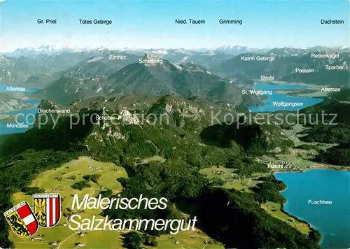 AK / Ansichtskarte Schafberg_Salzkammergut Fliegeraufnahme Fuschlsee Wolfgangsee Grimming Schafberg Salzkammergut Kat. St_Wolfgang_am_Wolfgangsee