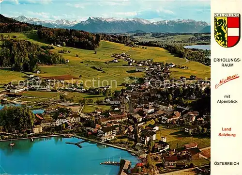 AK / Ansichtskarte Mattsee_Salzburg Obertrumersee Niedertrumersee Blick gegen Untersberg Alpenpanorama Fliegeraufnahme Mattsee Salzburg Kat. Mattsee