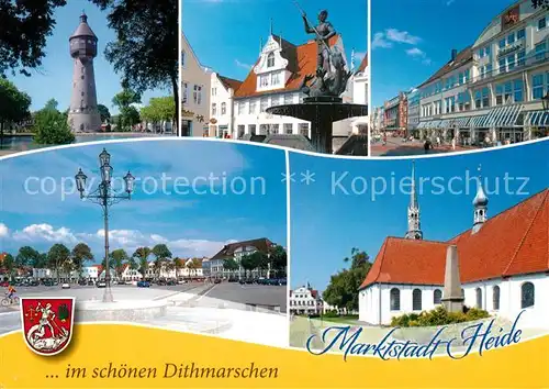 AK / Ansichtskarte Heide_Dithmarschen Wasserturm Brunnen Platz Innenstadt St Juergen Kirche Heide Dithmarschen Kat. Heide