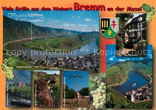 AK / Ansichtskarte Bremm_Mosel Moselschleife Dorfbrunnen Klosterruine Stuben Calmont Klettersteig Aussichtspunkt Gipfelkreuz Weinberge Bremm Mosel