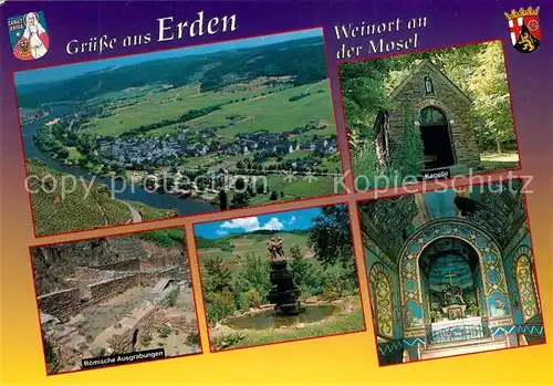 AK / Ansichtskarte Erden Weinort an der Mosel Fliegeraufnahme Kapelle Roemische Ausgrabungen Denkmal Erden Kat. Erden