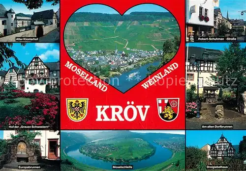 AK / Ansichtskarte Kroev_Mosel Klosterhof Hof der Grauen Schwestern Brunnen Moselschleife Herz Robert Schuhmann Strasse Dreigiebelhaus Fachwerkhaus Kroev_Mosel Kat. Kroev