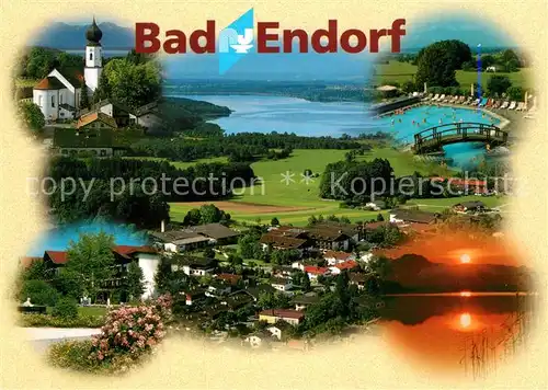 AK / Ansichtskarte Bad_Endorf Heilbad am Chiemsee Fliegeraufnahme Freibad Kirche Sonnenuntergang Bad_Endorf Kat. Bad Endorf