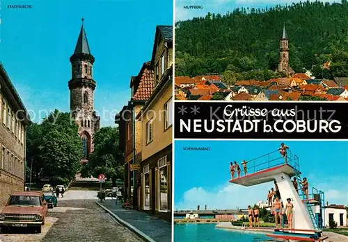 AK / Ansichtskarte Neustadt_Coburg Stadtkirche Muppberg Schwimmbad Neustadt_Coburg Kat. Neustadt b.Coburg