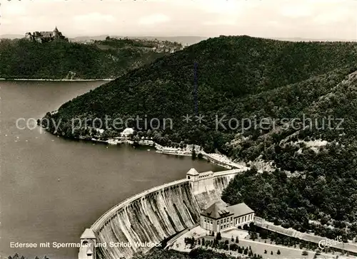 AK / Ansichtskarte Edersee Fliegeraufnahme Sperrmauer Schloss Waldeck Edersee Kat. Edertal