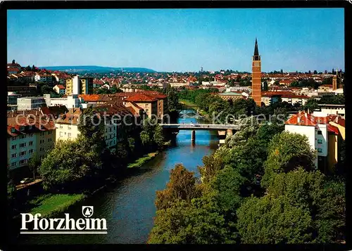 AK / Ansichtskarte Pforzheim Zusammenfluss von Enz und Nagold Kirche Auerbruecke Floesservorstadt Pforzheim Kat. Pforzheim