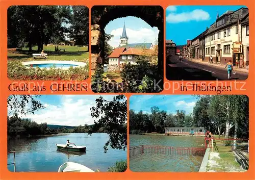 AK / Ansichtskarte Gehren_Thueringen Park Blick zur Kirche Hauptstrasse Partie am See Gehren Thueringen Kat. Gehren Thueringen