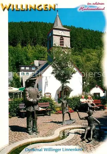 AK / Ansichtskarte Willingen_Sauerland Denkmal Willinger Linnenkerl ehem. Kirche heute Restaurant Willingen_Sauerland Kat. Willingen (Upland)