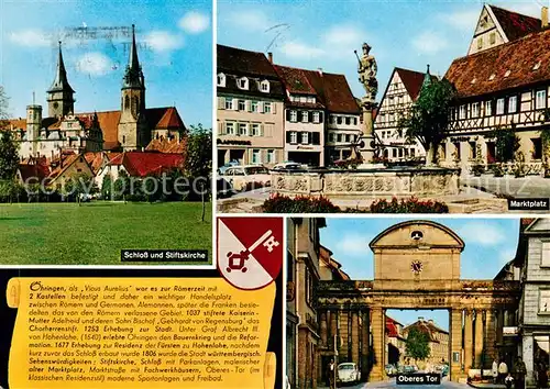 AK / Ansichtskarte oehringen_Hohenlohe Schloss Stiftskirche Marktplatz Brunnen Oberes Tor Chronik Wappen oehringen Hohenlohe Kat. oehringen