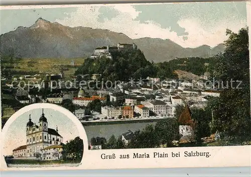AK / Ansichtskarte Salzburg_Oesterreich Festung Hohensalzburg mit Wallfahrskirche Maria Plain Salzburg_Oesterreich Kat. Salzburg