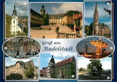 AK / Ansichtskarte Rudolstadt Stadtkirche Andreaskirche Schloss Heidecksburg Lutherkirche Tanzfestival Folkfestival Vogelschiessen Gericht Rathaus Schlossbrunnen Rudolstadt Kat. Rudolstadt