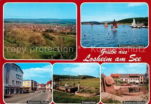 AK / Ansichtskarte Losheim_See Panorama Feriengebiet Saar Mosel Hochwald Stausee Saarbruecker Strasse Kneippanlage Brunnen Rathaus Losheim See Kat. Losheim