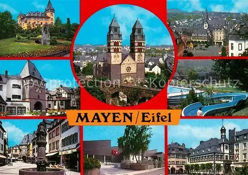 AK / Ansichtskarte Mayen Schwimmbad Rathaus Marktplatz Brunnen Mayen