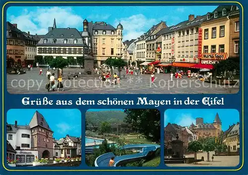 AK / Ansichtskarte Mayen Rathaus Marktplatz Schwimmbad Burg Mayen