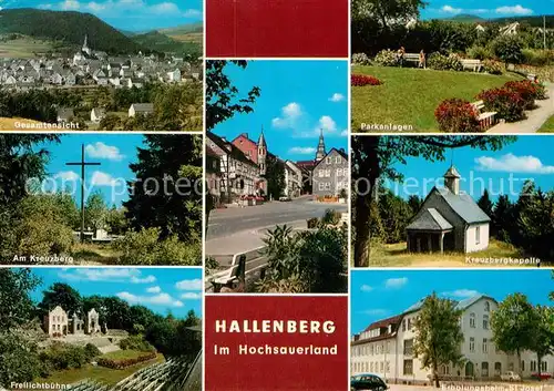 AK / Ansichtskarte Hallenberg Gesamtansicht Parkanlagen Kreuzberg Freilichtbuehne Kreuzbergkapelle Erholungsheim St Josef Hallenberg