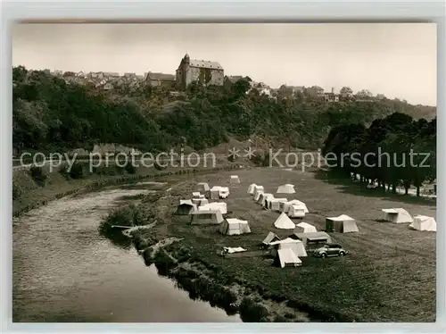 AK / Ansichtskarte Runkel_Lahn Schloss Schadeck und Campingplatz Runkel_Lahn