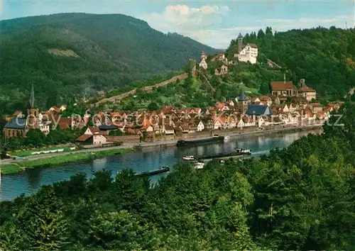 AK / Ansichtskarte Hirschhorn_Neckar Panorama Blick ueber den Neckar mit Schloss Hirschhorn Neckar