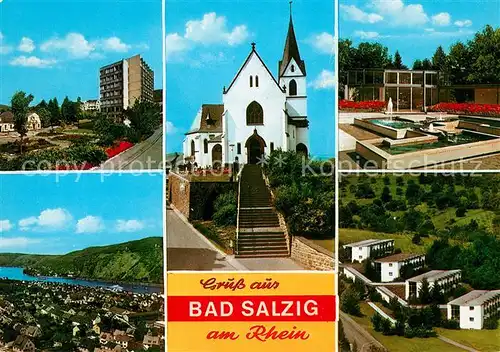 AK / Ansichtskarte Bad_Salzig Kirche Park Panorama Kurkliniken Bad_Salzig