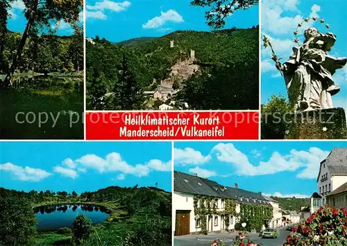 AK / Ansichtskarte Manderscheid_Eifel Ober Niederburg Maar Stadtansicht Statue Manderscheid Eifel