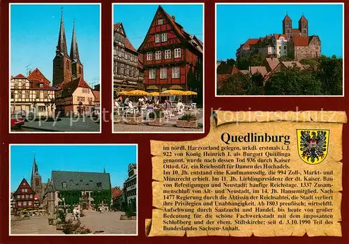 AK / Ansichtskarte Quedlinburg St Nikolai Kirche Histor Fachwerkhaus Schloss Stiftskirche Rathaus Marktkirche Quedlinburg