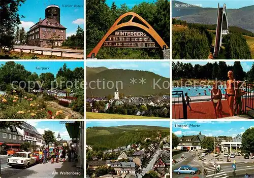 AK / Ansichtskarte Winterberg_Hochsauerland Gaststaette Kahler Asten Kurpark Waltenberg Skisprungschanze Freibad Untere Pforte Winterberg_Hochsauerland