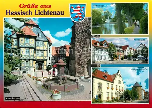 AK / Ansichtskarte Hessisch_Lichtenau Altes Rathaus Brunnen Parkanlage Kirchstrasse Fachwerkhaeuser Landgrafenstrasse Hessisch Lichtenau