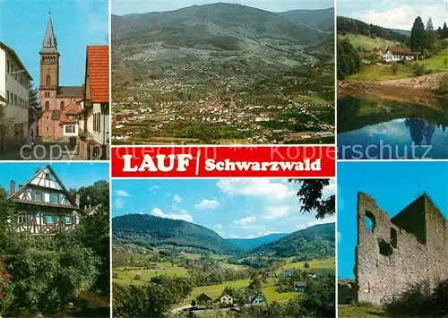 AK / Ansichtskarte Lauf_Baden Kirche Panorama Fachwerkhaus Ruine Lauf_Baden