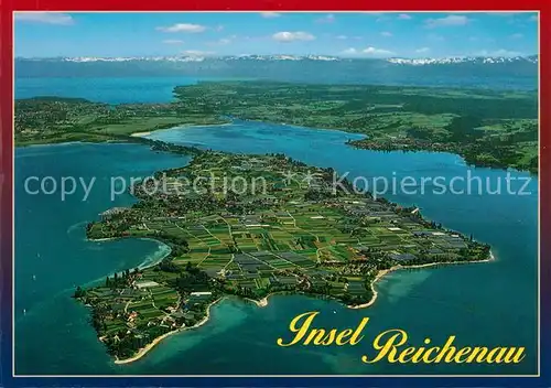 AK / Ansichtskarte Insel_Reichenau mit Alpenkette Fliegeraufnahme Insel Reichenau