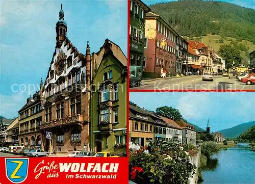 AK / Ansichtskarte Wolfach Rathaus Hauptstrasse Partie an der Kinzig Wolfach