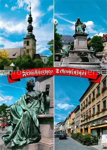 AK / Ansichtskarte Schweinfurt Kirche Marktplatz Rueckert Denkmal Haeuserpartie Innenstadt Skulptur Schweinfurt