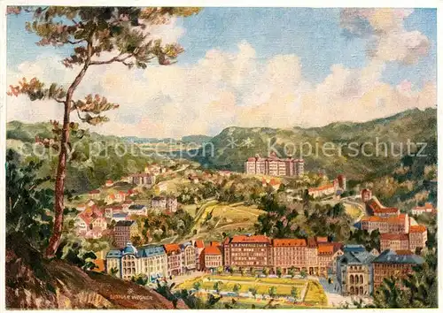 AK / Ansichtskarte Karlsbad_Eger Panorama Blick vom Hirschensprung Hotel Imperial Wegner Kuenstlerkarte Karlsbad_Eger