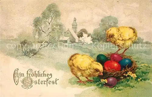 AK / Ansichtskarte Ostern_Easter_Paques Kueken Ostereier Litho Ostern_Easter_Paques