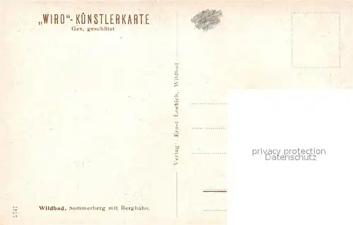 AK / Ansichtskarte Verlag_WIRO_Wiedemann_Nr. 2747 Wildbad Sommerberg mit Bergbahn  Verlag_WIRO_Wiedemann_Nr.