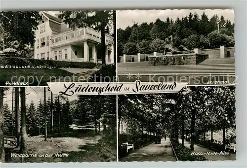 AK / Ansichtskarte Luedenscheid Parkhaus Ehrenmal Basse Notte Allee Waldpartie in der Nurre Luedenscheid