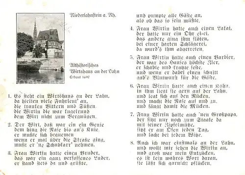 AK / Ansichtskarte Niederlahnstein Wirtshaus an der Lahn Gedicht Niederlahnstein