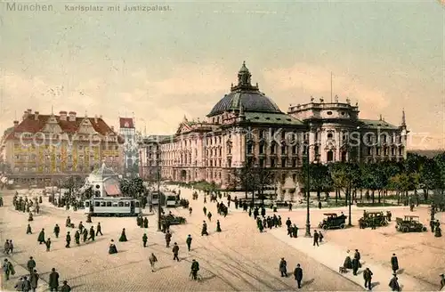 AK / Ansichtskarte Strassenbahn Muenchen Karlsplatz Justizpalast  Strassenbahn