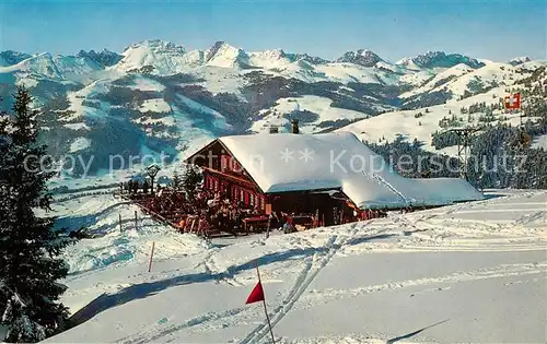 AK / Ansichtskarte Gstaad Restaurant Wasserngrat Sessellift Winterpanorama Gstaad