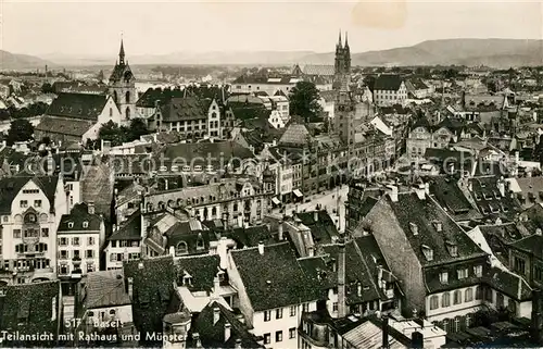 AK / Ansichtskarte Basel_BS Stadtblick mit Rathaus und Muenster Basel_BS