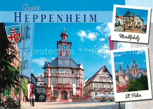 AK / Ansichtskarte Heppenheim_Bergstrasse Rathaus Marktplatz St Peter Heppenheim_Bergstrasse