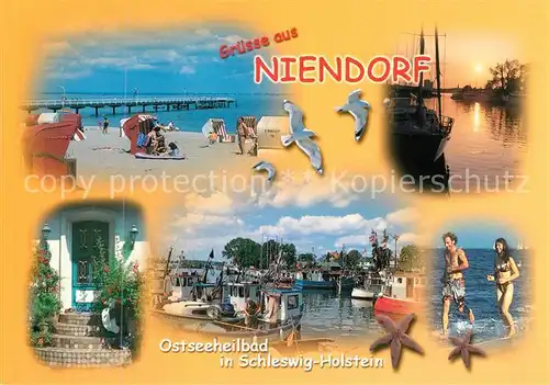 AK / Ansichtskarte Niendorf_Ostseebad Seebruecke Strand Bootshafen Niendorf_Ostseebad