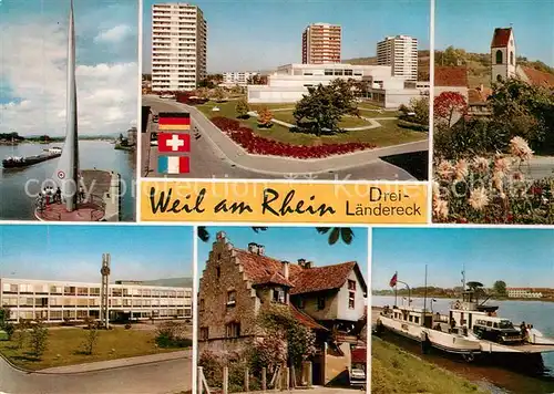 AK / Ansichtskarte Weil_am_Rhein Dreilaendereck Park Kirche Stapflehus Faehre Weil_am_Rhein