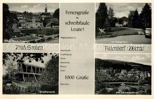 AK / Ansichtskarte Bad_Sooden Allendorf Altes Tor Anlagen Schwanenteich Gradierwerk  Bad_Sooden Allendorf