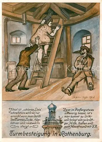 AK / Ansichtskarte Rothenburg_Tauber Turmbesteigung Karikatur Rothenburg Tauber