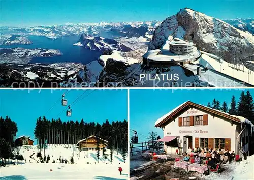 AK / Ansichtskarte Pilatus Bergstation Berghus Fraekmuentegg Winterpanorama Pilatus