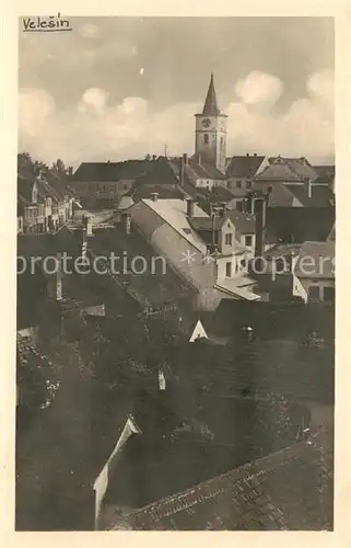 AK / Ansichtskarte Velesin Blick ueber den Daechern mit Kirche Velesin