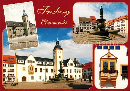 AK / Ansichtskarte Freiberg_Sachsen Rathaus Brunnendenkmal Otto der Reiche  Freiberg Sachsen