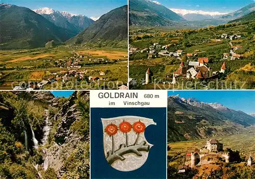 AK / Ansichtskarte Goldrain_Vinschgau Panorama Wasserfall Schloss Goldrain Vinschgau