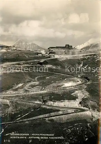 AK / Ansichtskarte Grossglockner Hochalpenstrasse Nordrampe Auffahrt gegen Fuschertoerl Nationalpark Hohe Tauern Fliegeraufnahme Grossglockner