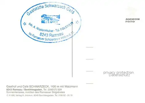 AK / Ansichtskarte Ramsau_Berchtesgaden Gasthof Schwarzeck Watzmann Ramsau Berchtesgaden