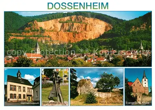 AK / Ansichtskarte Dossenheim Stadtbild mit Steinbruch Museum Steinbrecher Denkmal Ruine Schauenburg Kirche Dossenheim